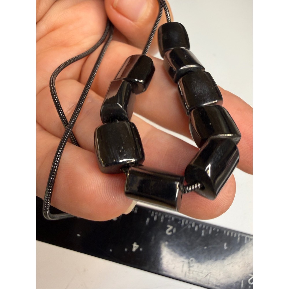 Monet Gunmetal Tone Chunky Barrel Bead Snake Chain Necklace Adjustable 18.5 Inch